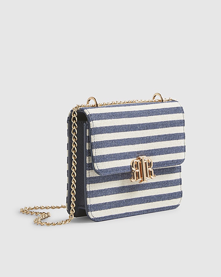 Navy Mini Stripe Satchel Purse