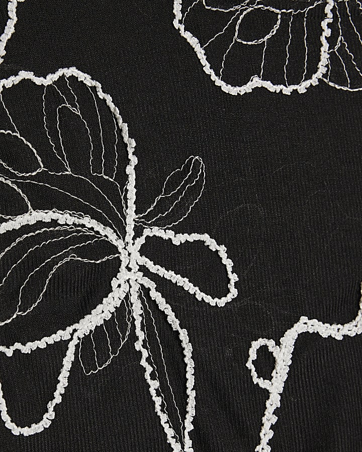 Black Short Sleeve Embroidered T-Shirt