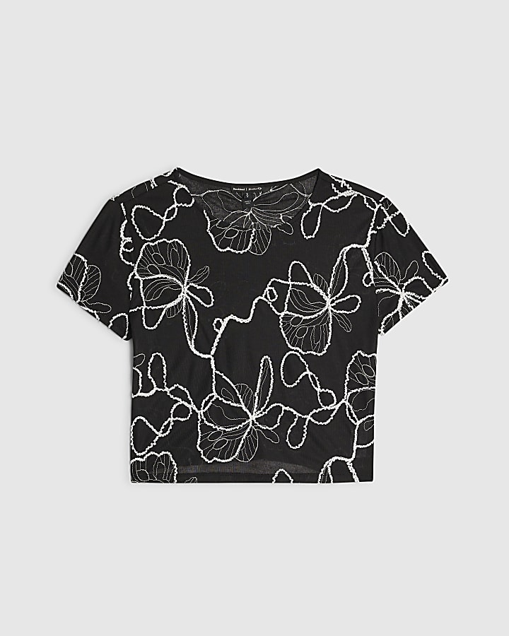 Black Short Sleeve Embroidered T-Shirt