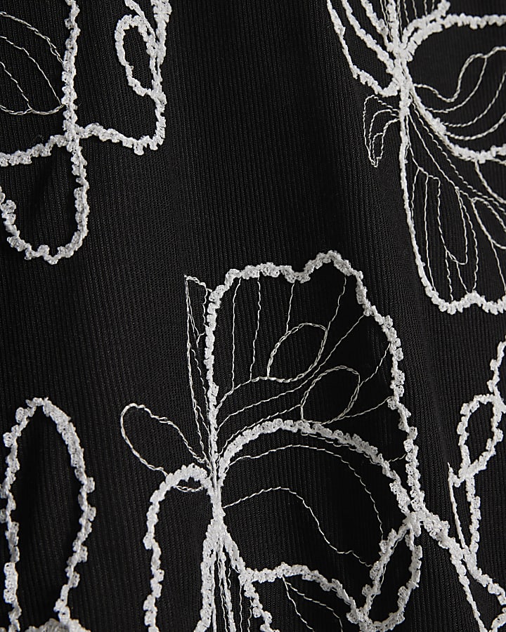 Black Embroidered Midi Skirt