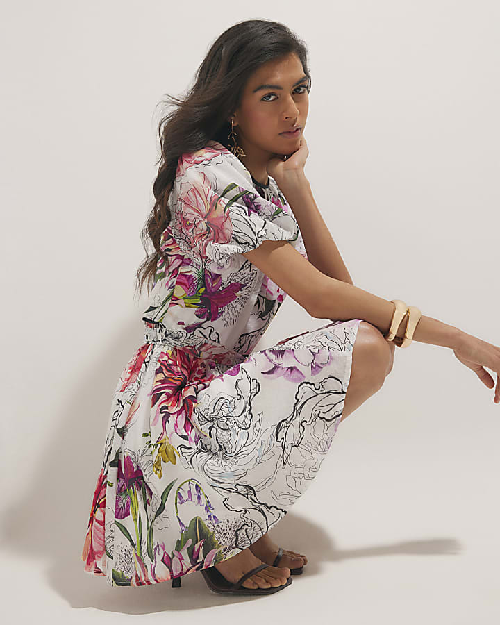 Pink Floral Puff Sleeve Mini Dress