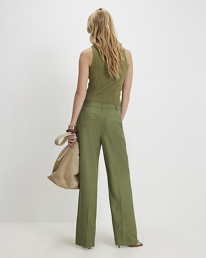 Green Pleat Detail Wide Leg Trousers