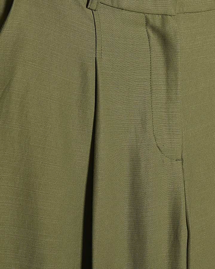 Green Pleat Detail Wide Leg Trousers