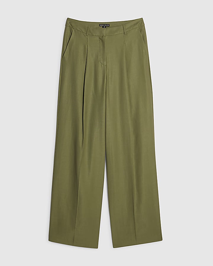 Green Pleat Detail Wide Leg Trousers