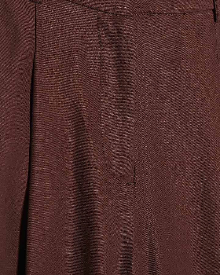Brown Pleat Detail Wide Leg Trousers