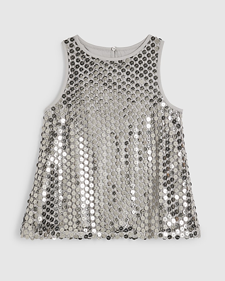 Silver Sequin Racer Top