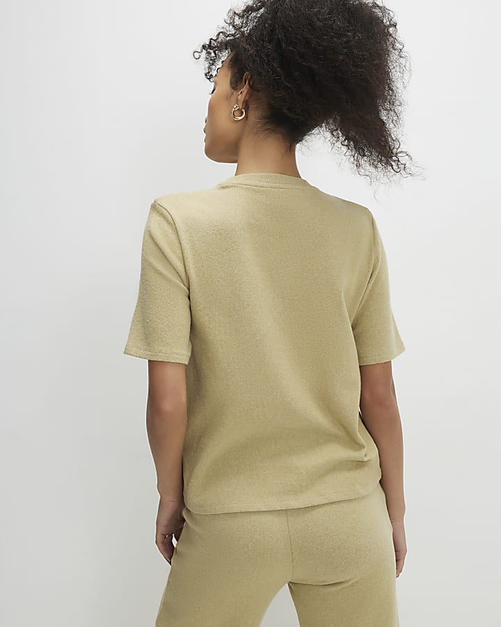 Green Short Sleeve Shoulder Padded Cosy Top