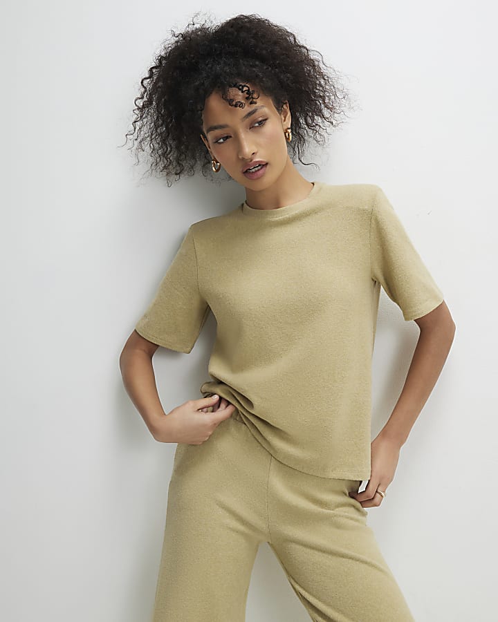 Green Short Sleeve Shoulder Padded Cosy Top