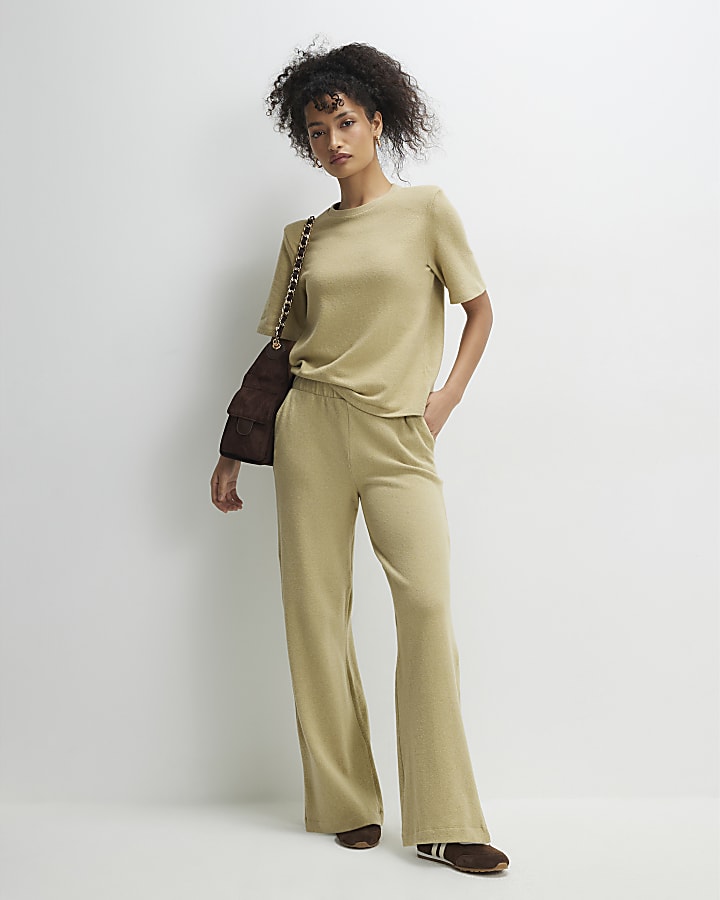 Green Short Sleeve Shoulder Padded Cosy Top