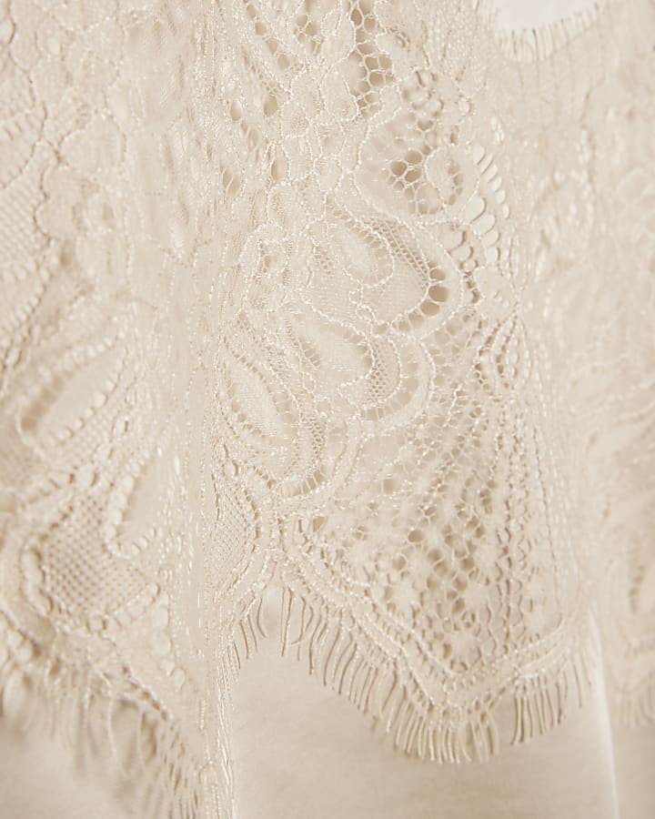 Cream Lace Satin Midi Skirt