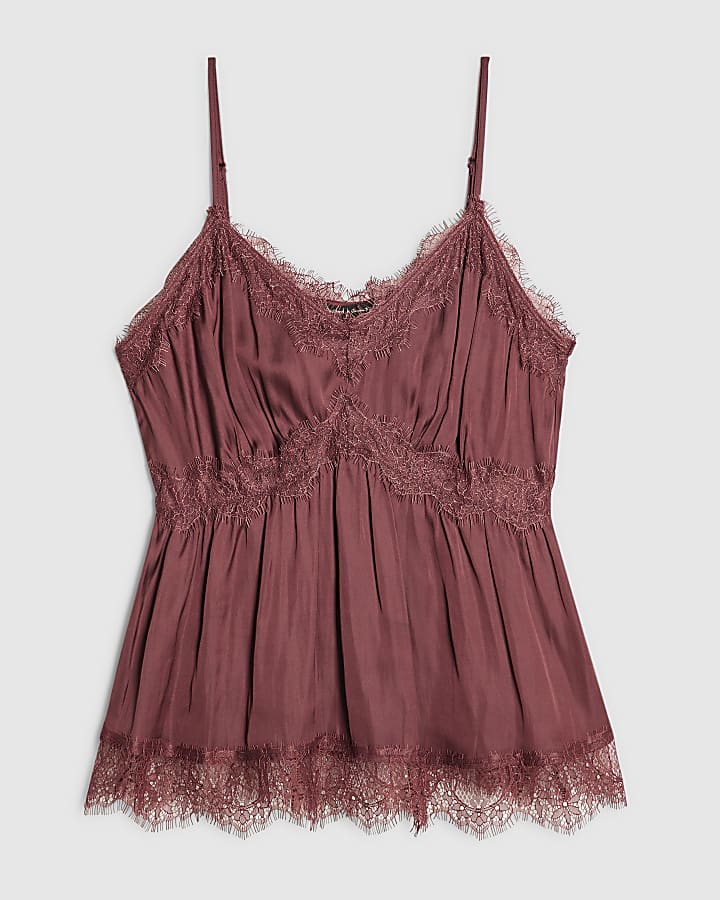 Red Satin Lace Trim Cami