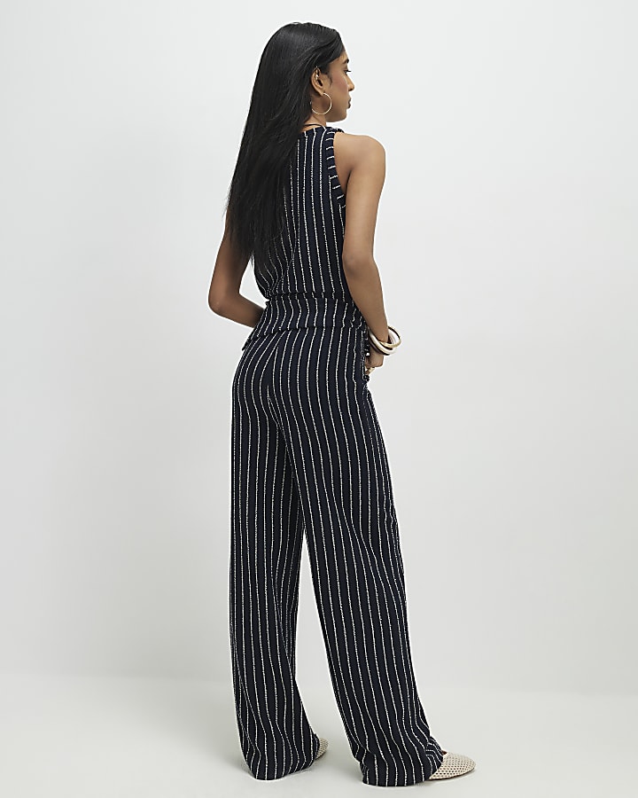 Navy Stripe Wide Leg Joggers