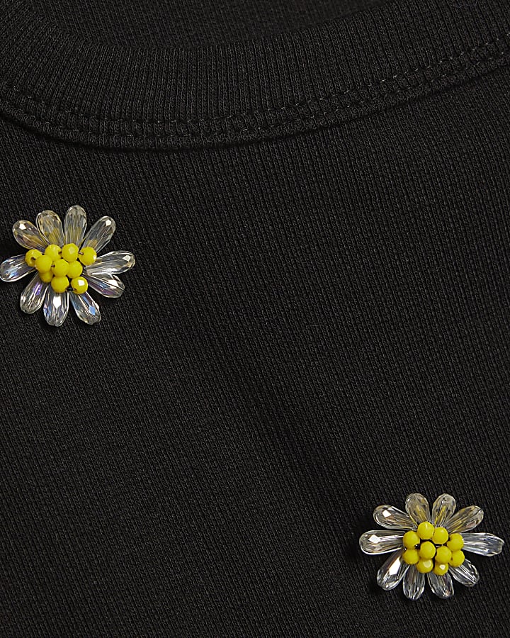 Black Daisy Embellished Tank Top