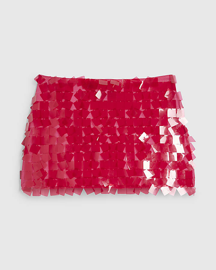 Pink Square Sequin Mini Skirt