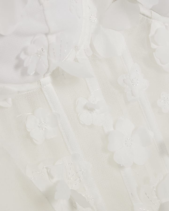White 3D Floral Corset Top