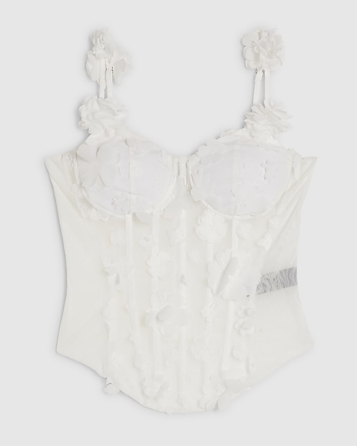 White 3D Floral Corset Top