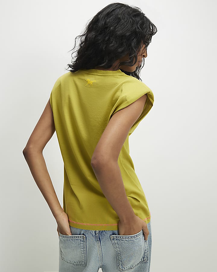 Khaki Sleeveless Shoulder Pad Rodeo T-Shirt