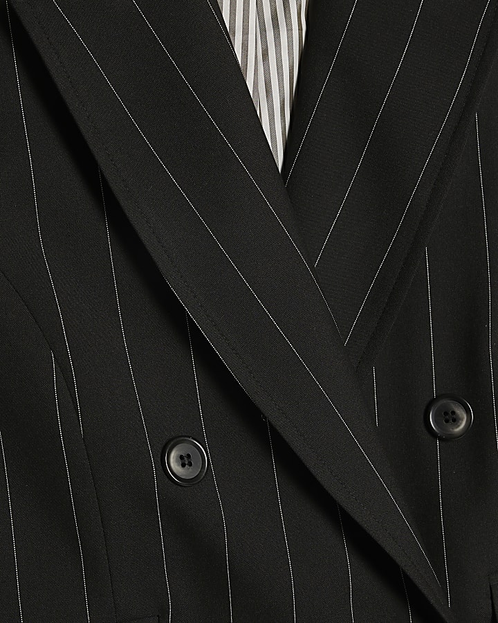 Black Boxy Fit Pinstripe Waistcoat
