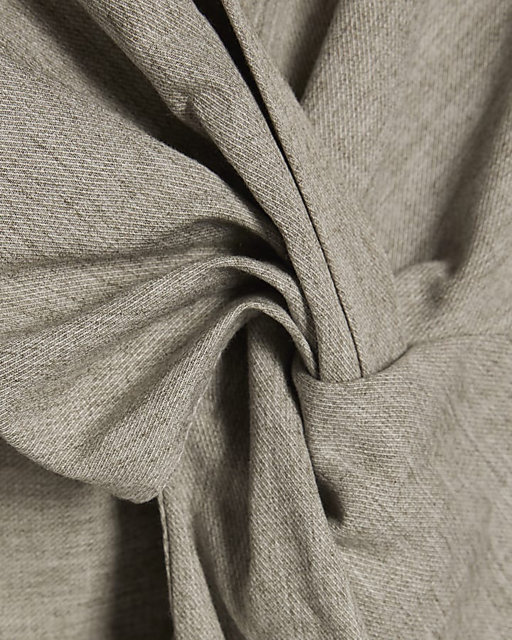 Grey Long Sleeve Twisted Collared Top