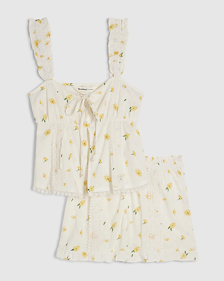 Yellow Sunflower Frill Cami Top Pyjamas Set