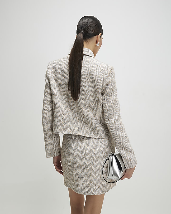 Beige Herringbone Aline Mini Skirt