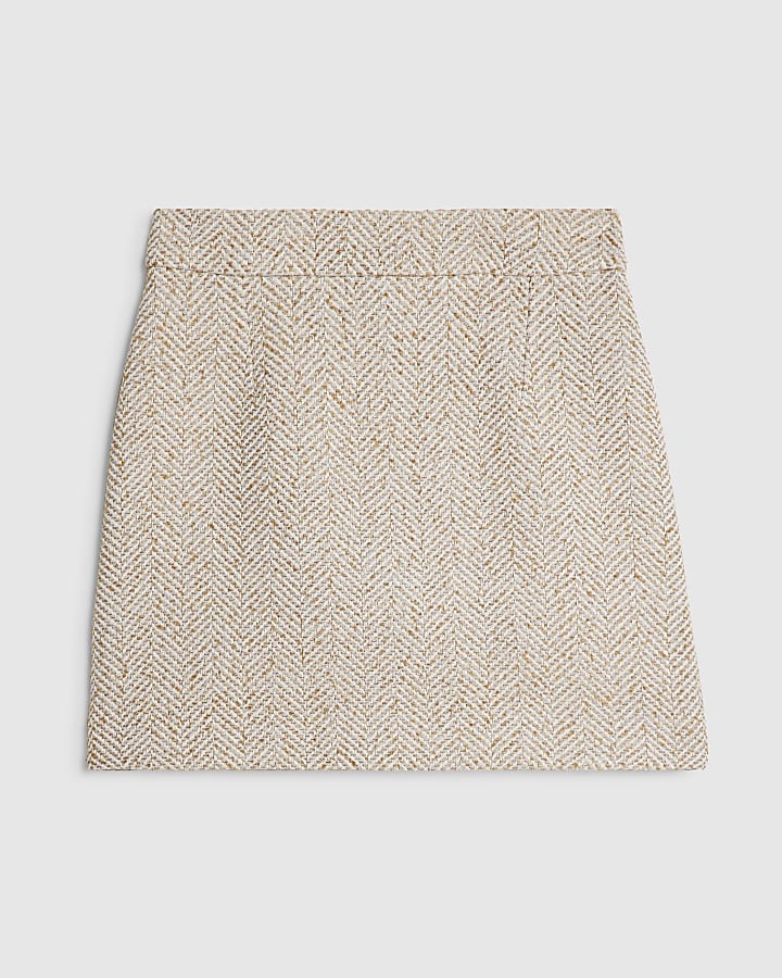 Beige Herringbone Aline Mini Skirt