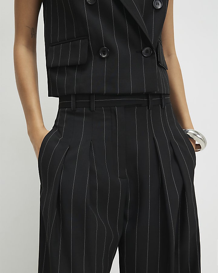 Black Pinstripe Wide Leg Trousers
