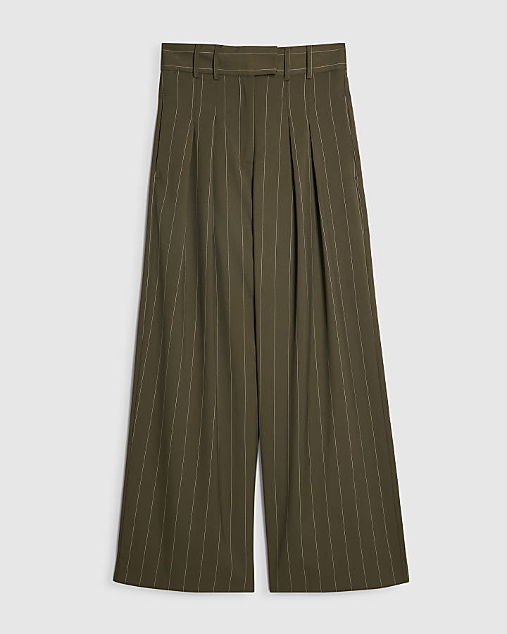 Green pinstripe wide leg trousers