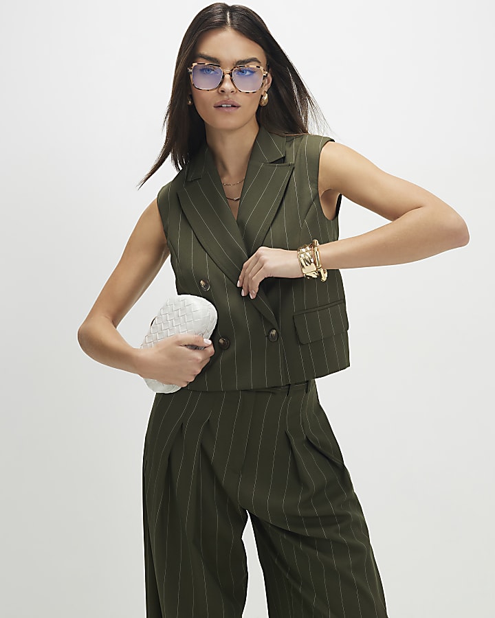 Green Boxy Pinstripe Waistcoat
