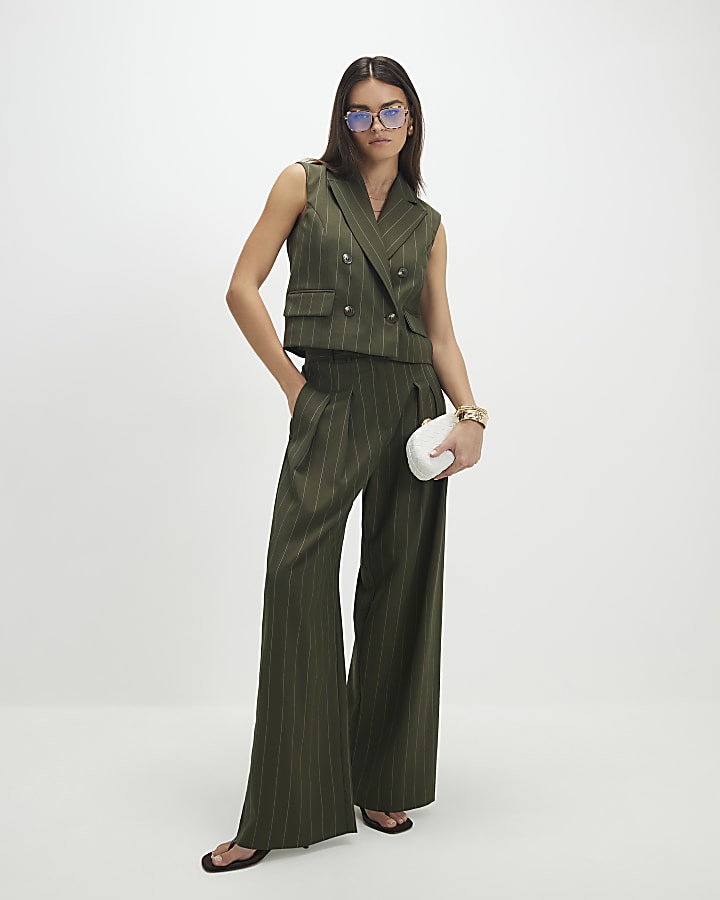 Green Boxy Pinstripe Waistcoat