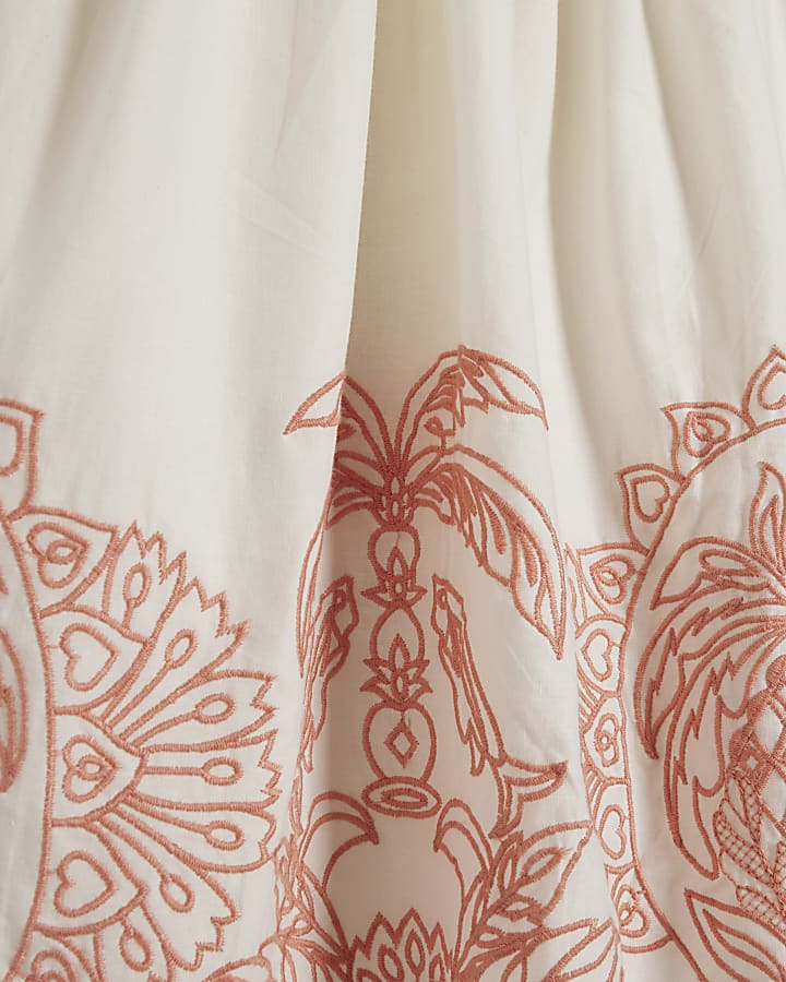 Cream Embroidered Palm Tree Hem Mini Dress