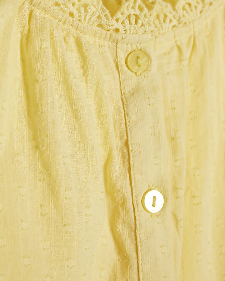 Yellow Cotton Sleeveless Textured Blouse