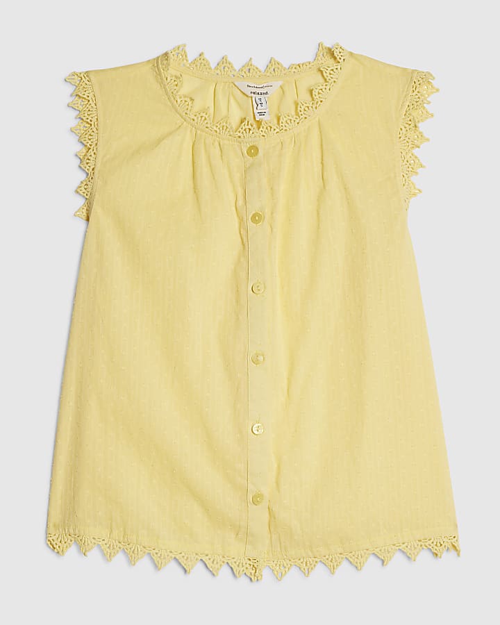 Yellow Cotton Sleeveless Textured Blouse