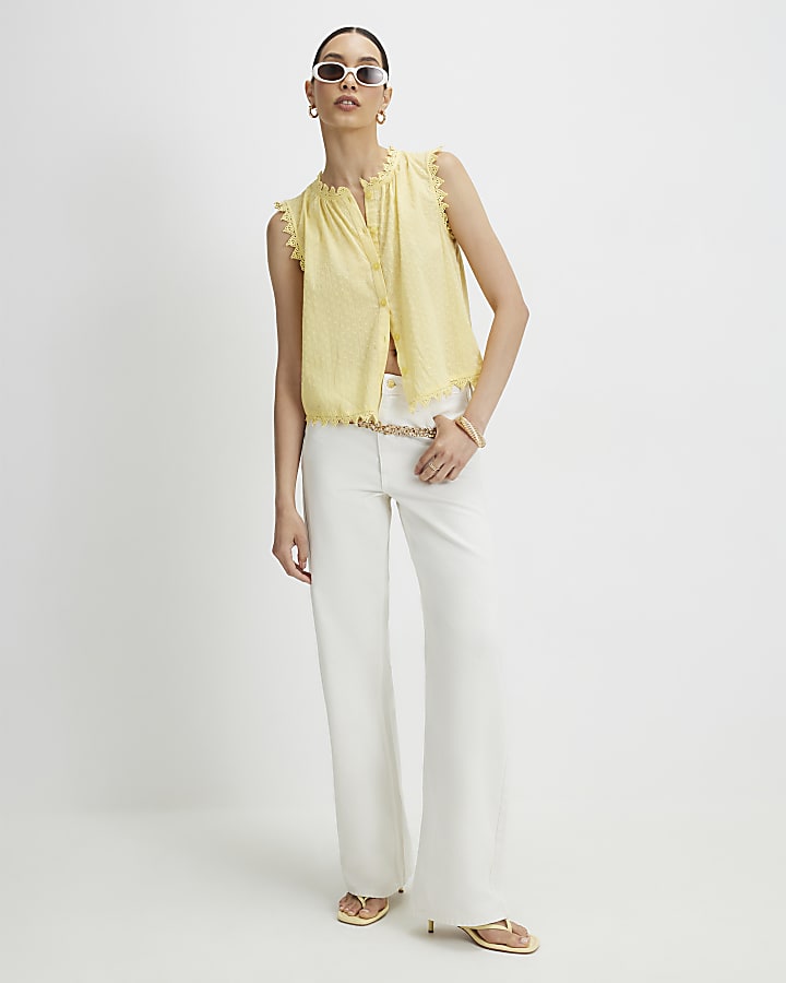 Yellow Cotton Sleeveless Textured Blouse