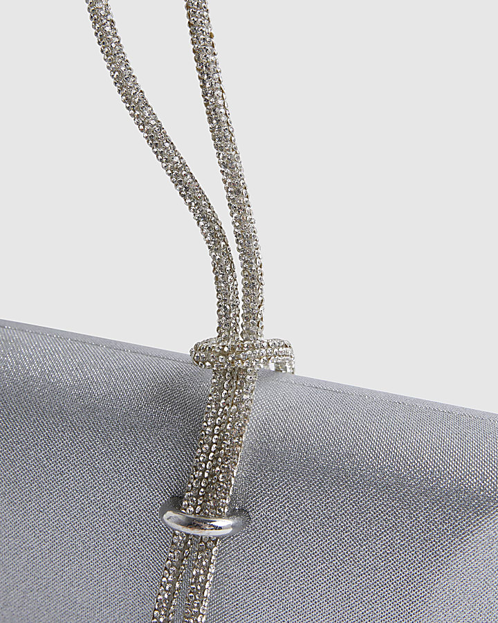 Silver Knotted Handle Clutch Bag