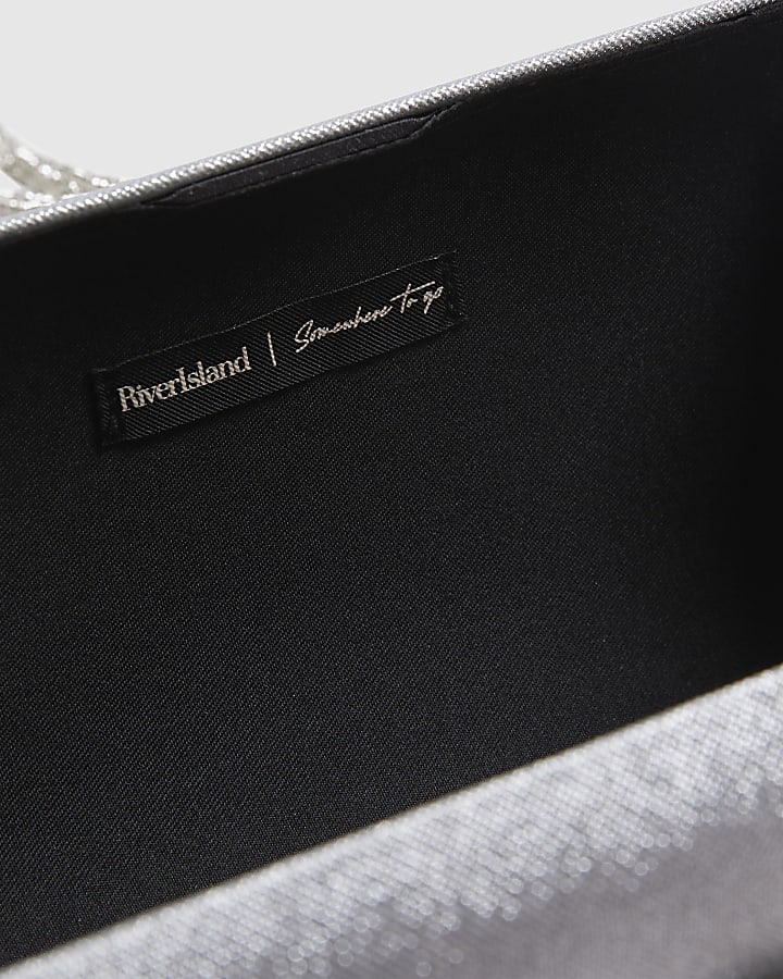 Silver Knotted Handle Clutch Bag