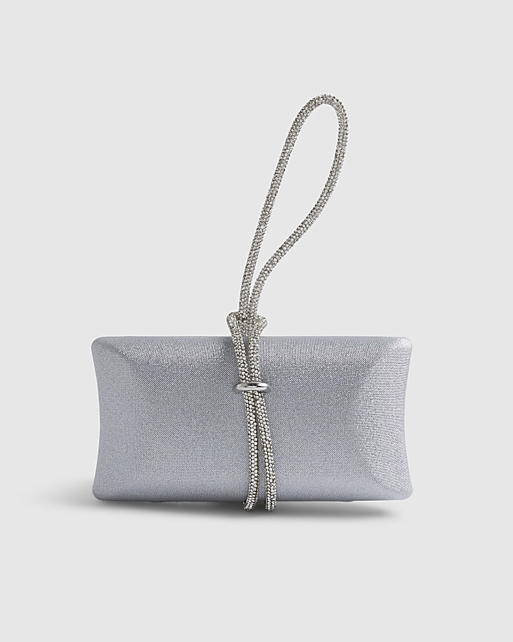 Silver Knotted Handle Clutch Bag