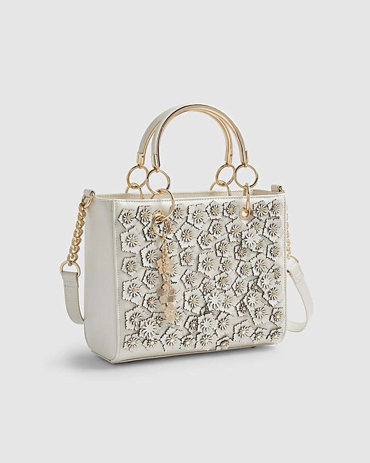 Cream Floral Applique Tote Bag
