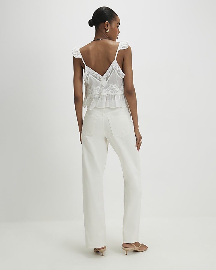 White High Waisted Relaxed Straight Jeans