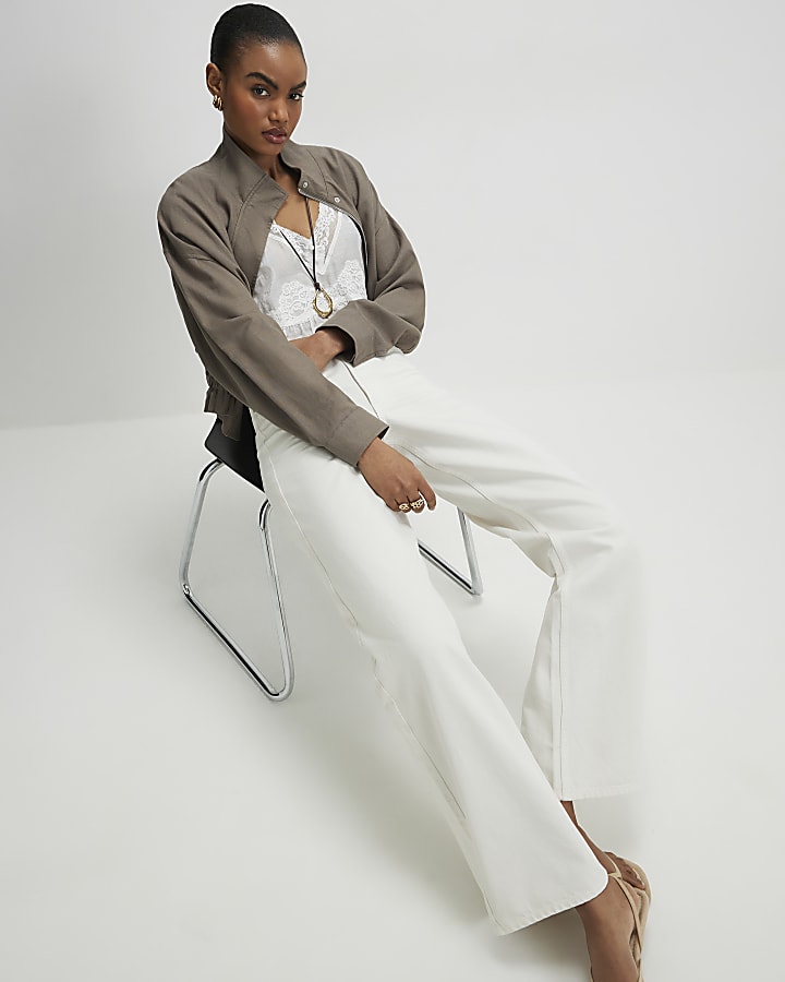 White High Waisted Relaxed Straight Jeans