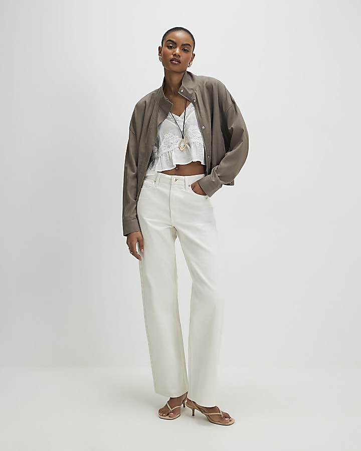 White High Waisted Relaxed Straight Jeans