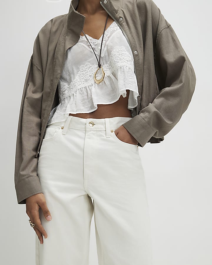 White High Waisted Relaxed Straight Jeans