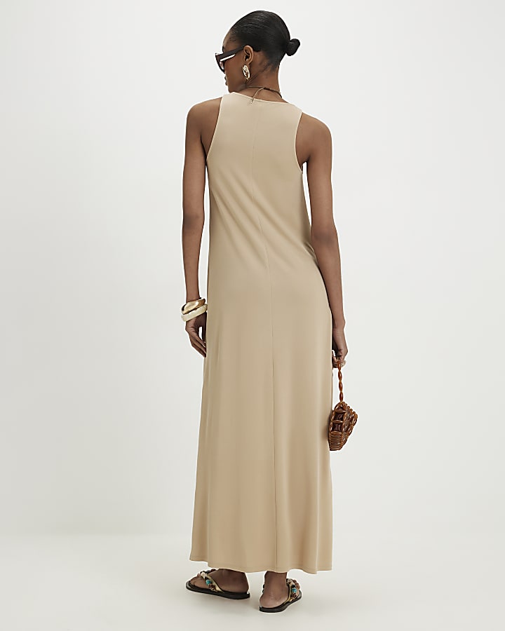 Beige Sleeveless Modal Maxi Dress