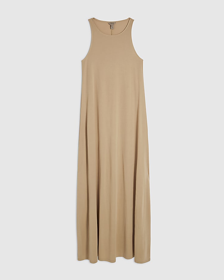 Beige Sleeveless Modal Maxi Dress
