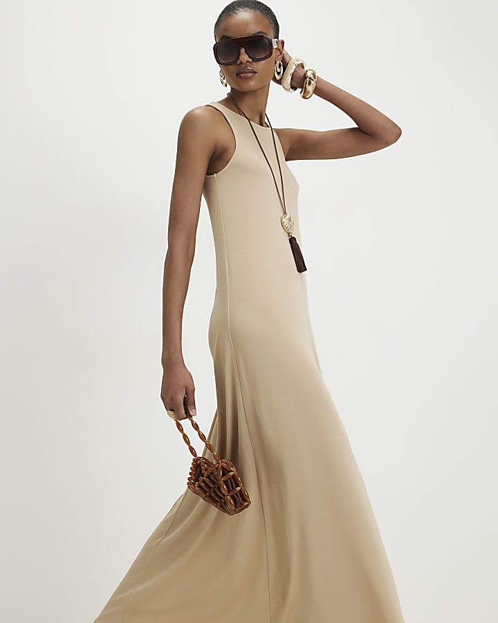 Beige Sleeveless Modal Maxi Dress