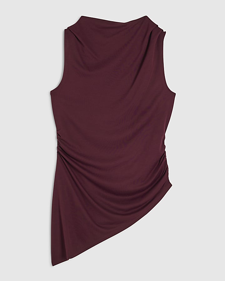 Red Sleeveless Modal Asymmetric Top