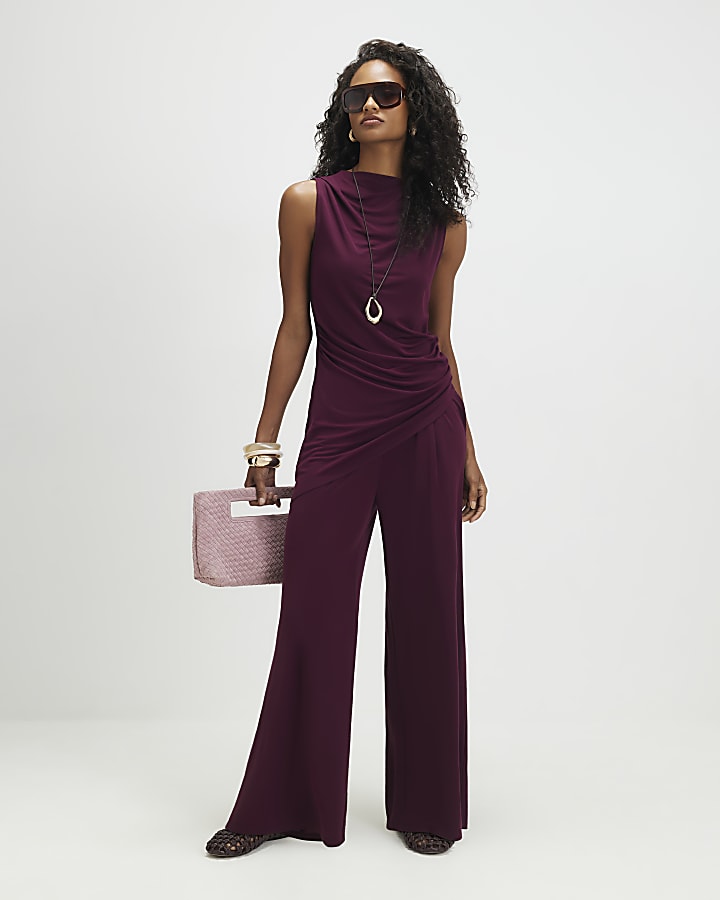 Red Sleeveless Modal Asymmetric Top