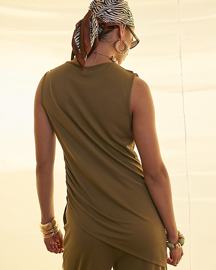 Green Ruched Side Asymmetric Top