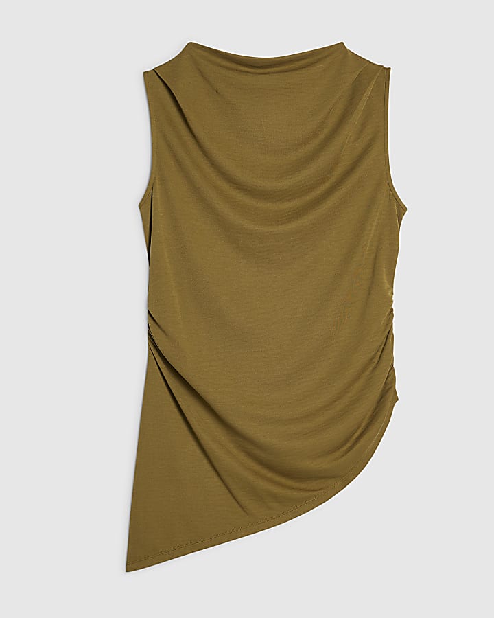 Green Ruched Side Asymmetric Top