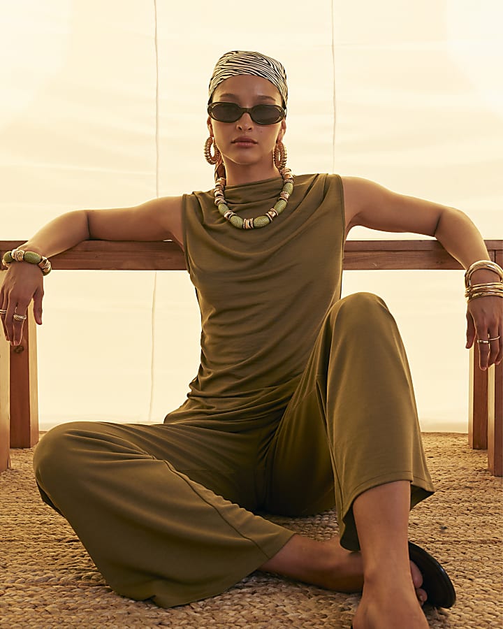 Green Ruched Side Asymmetric Top